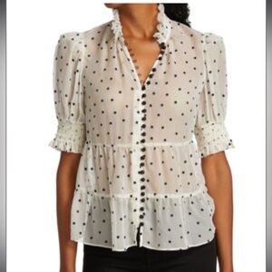 Alice + Olivia White Polka Dot Blouse